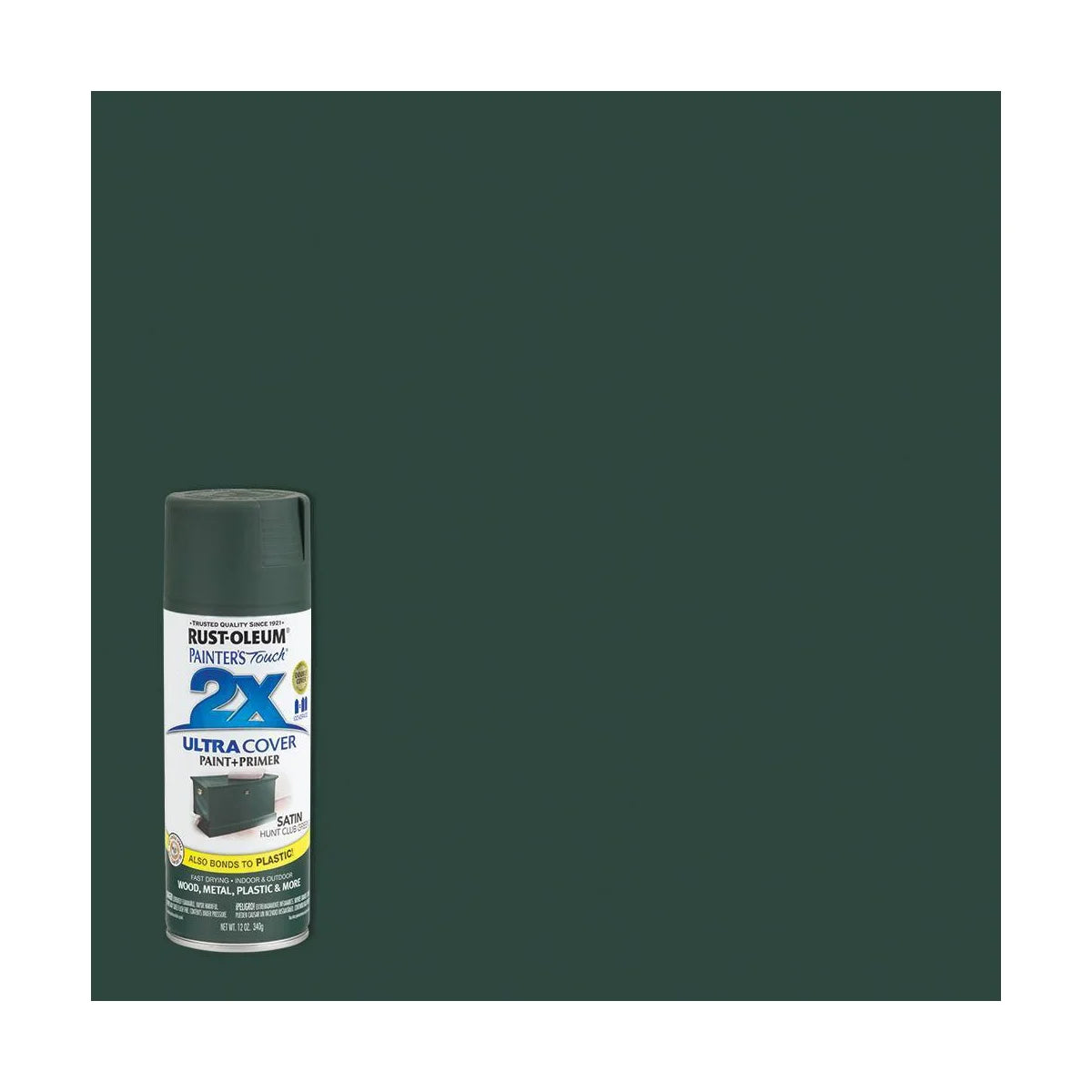 Rust-Oleum 12oz 2X Painter's Touch Ultra Cover High Gloss Spray Paint Hunt Green: Enamel for Plastic & More